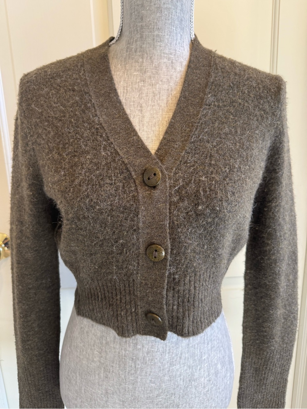 All Saints Cropped V-Neck Button Cardigan Sweater - Picture 2 of 6